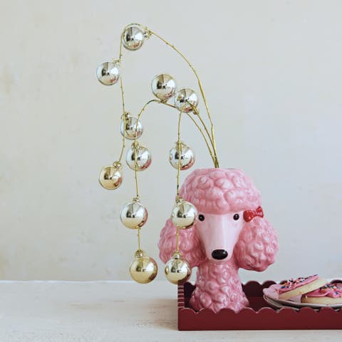 Dolomite Clay Poodle Vase with Whimsical Glazed Bows