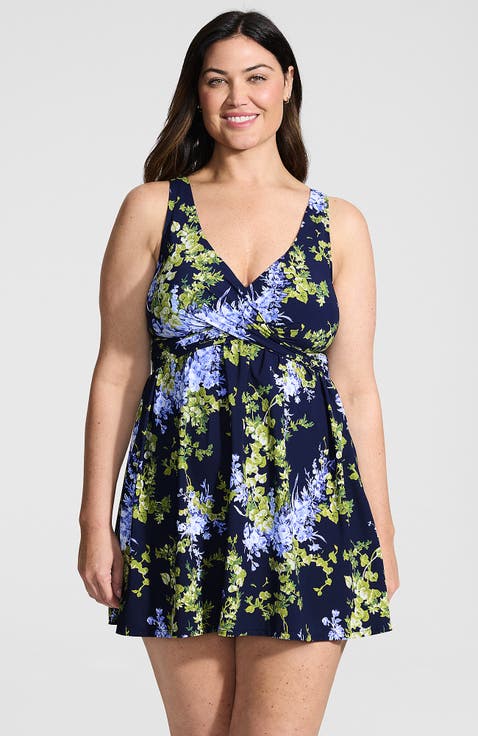 Plus Size New SlenderSuit Wrap Swim Dress Swimsuit Print