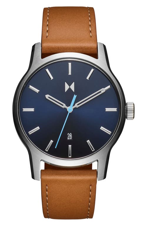 MVMT Classic II Leather Strap Watch, 44mm in Dark Blue 