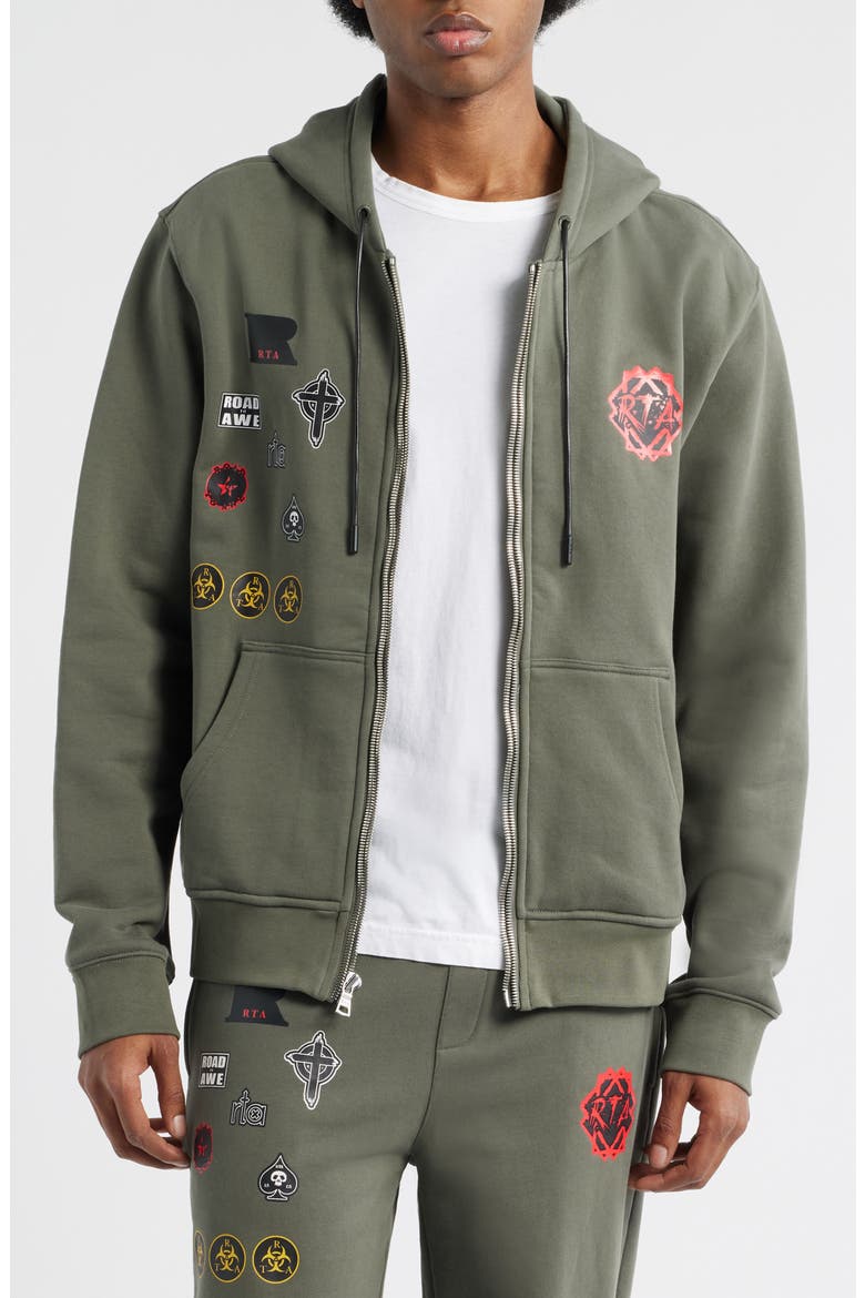 Floyd Military Patch Zip Hoodie, Main, color, OLIVE MILITARY PATCH