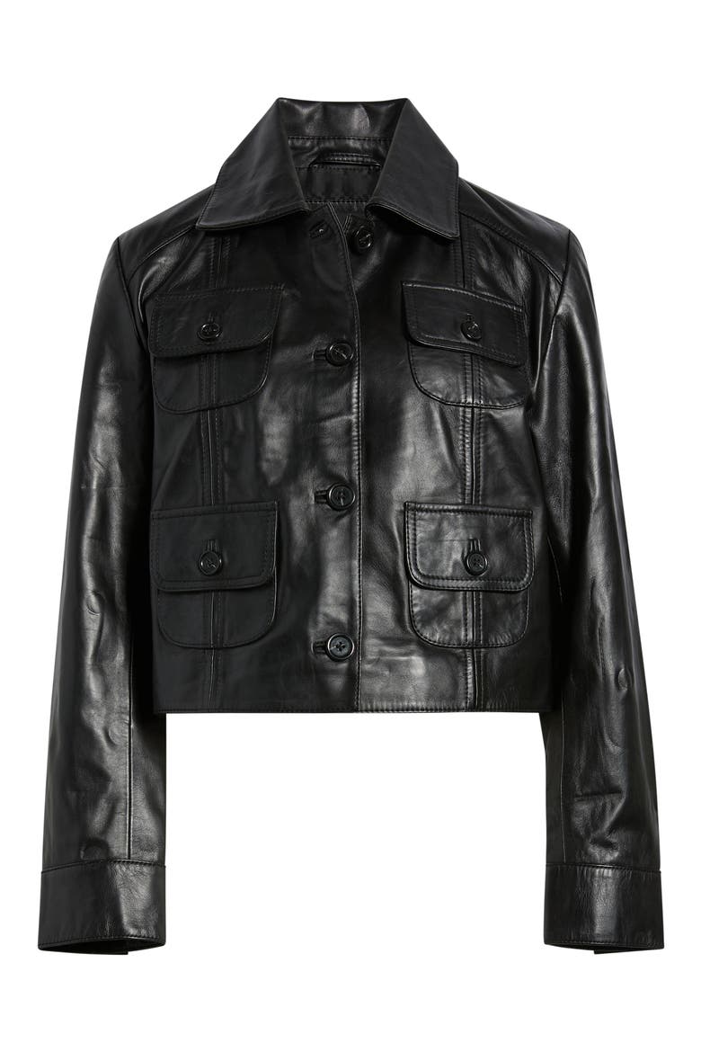 Short Leather Jacket, Alternate, color, BLACK