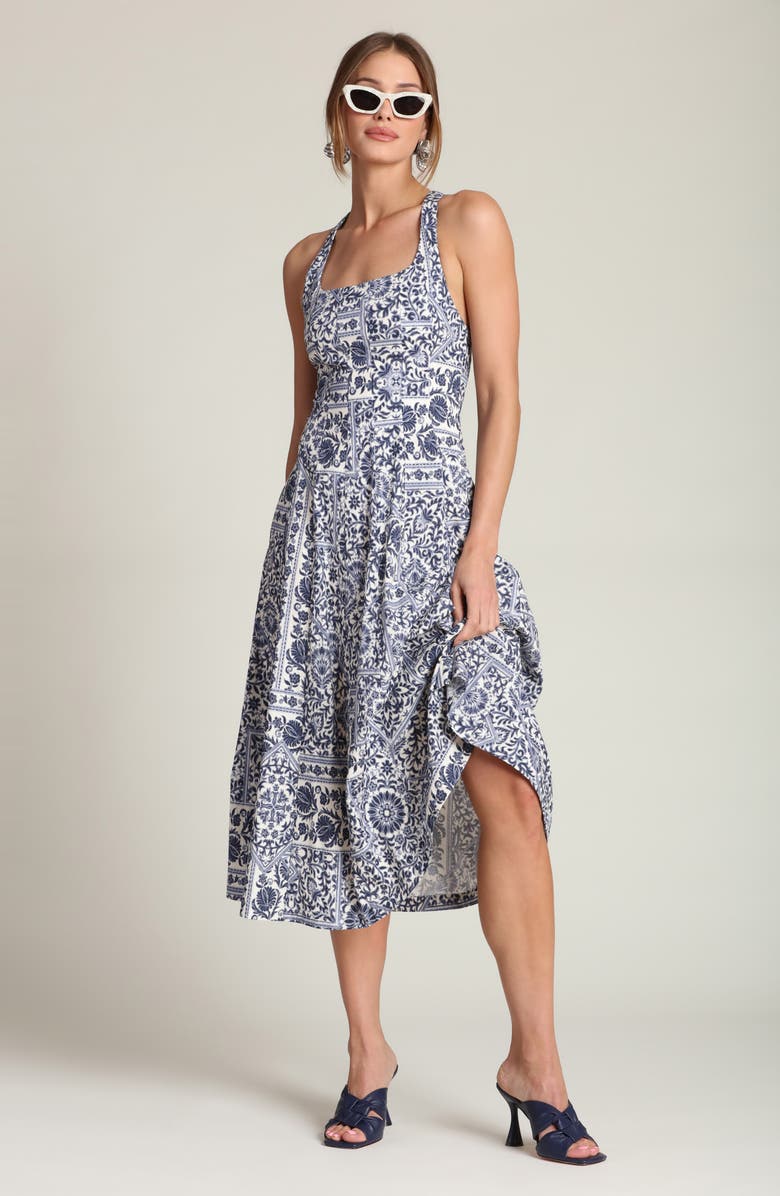 Avec Les Filles Tile Print Sleeveless Dress, Alternate, color, Navy Lisbon Tile