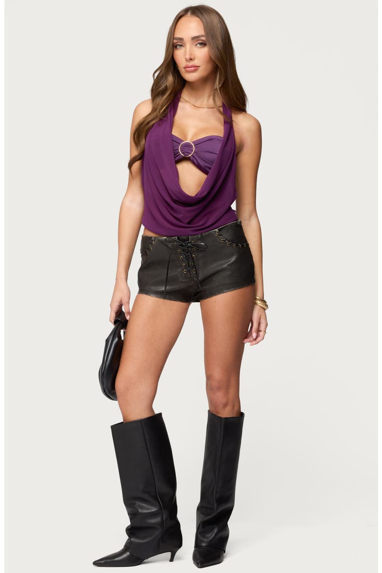 Issey Layered Cowl Neck Halter Top, Alternate, color, PURPLE