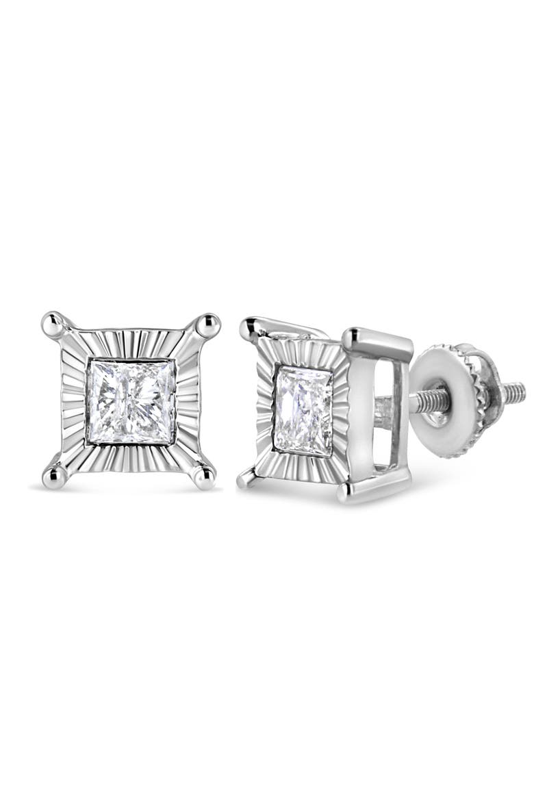 Silver 1.0 Cttw Diamond Miracle Princess Solitaire Stud Earrings, Main, color, White