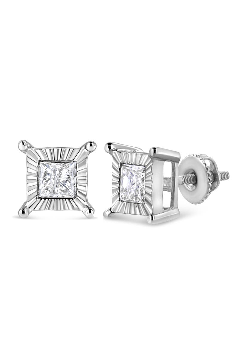 Haus of Brilliance Silver 1.0 Cttw Diamond Miracle Princess Solitaire Stud Earrings, Main, color, White