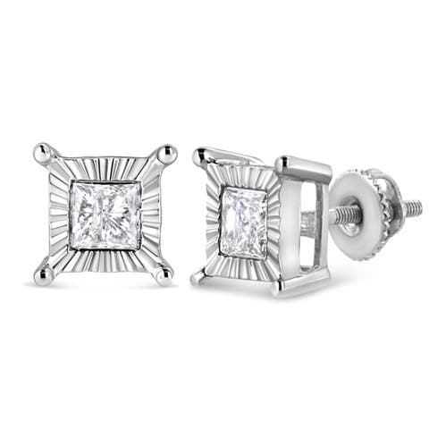 Silver 1.0 Cttw Diamond Miracle Princess Solitaire Stud Earrings