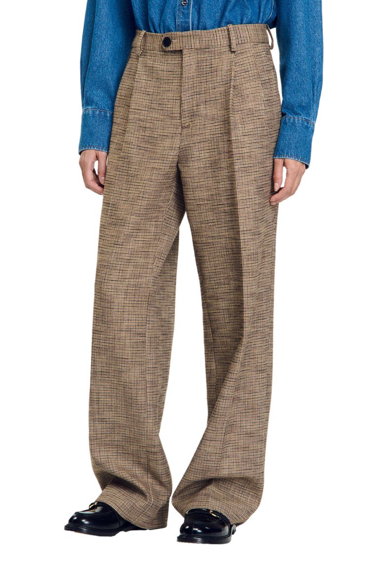 Micro houndstooth trousers, Main, color, Brown