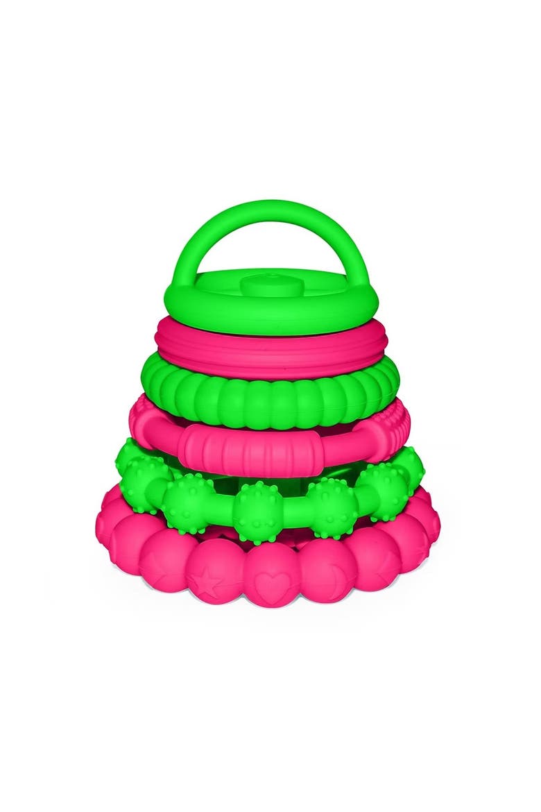 Silicone Stacking Toy Teethers Interactive 6 Piece Set, Main, color, Green & Pink