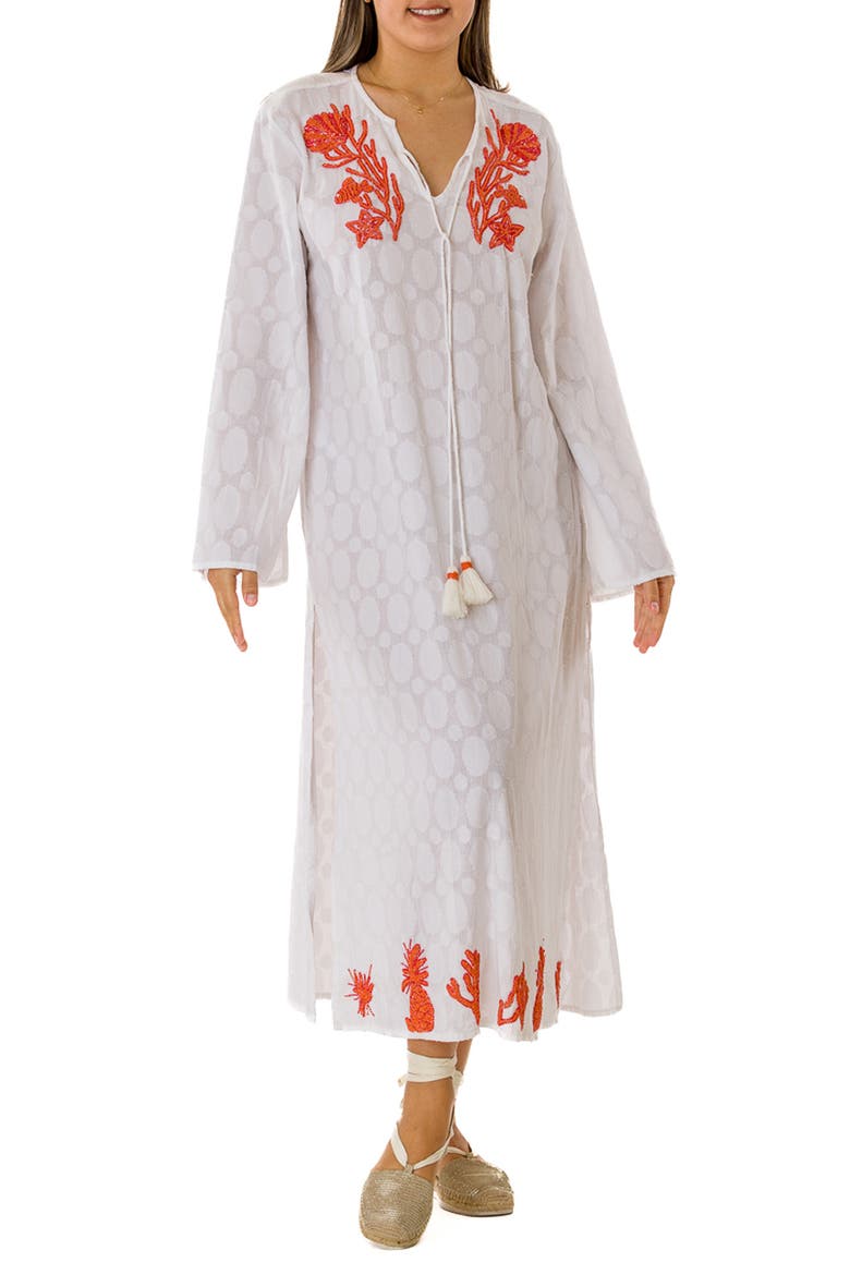 Embroidered Cotton Kaftan, Main, color, WHITE