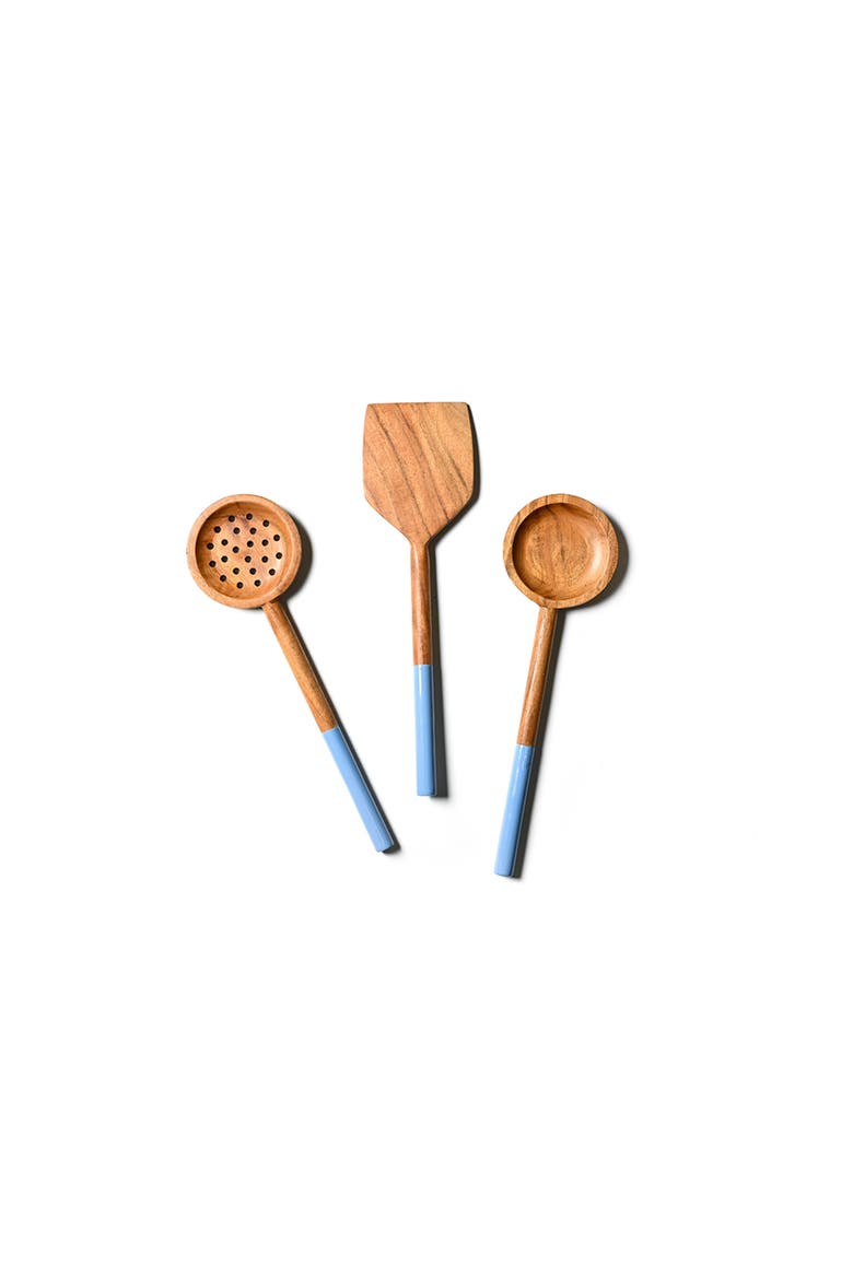 Wooden Utensils with French Blue Enamel Handle 3 Piece Set, Main, color, Blue