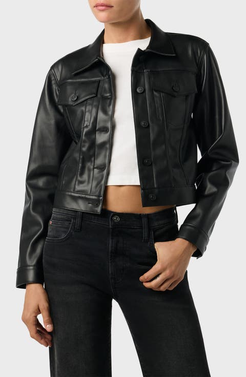 Crop Faux Leather Trucker Jacket