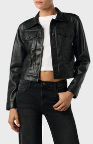 Hudson Jeans Crop Faux Leather Trucker Jacket