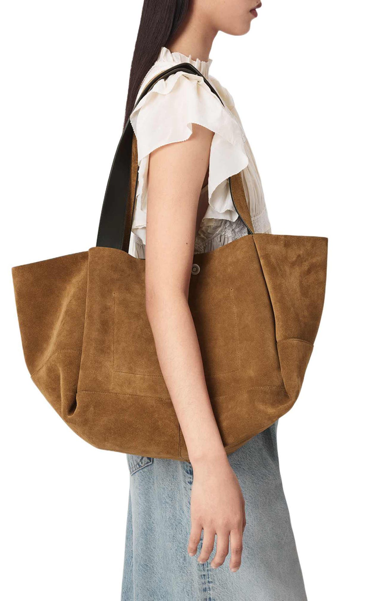 Rosalie Suede Tote, Alternate, color, WARM OLIVE BROWN