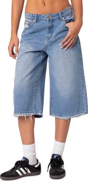 EDIKTED Fallen Angel Rigid Denim Long Bermuda Shorts
