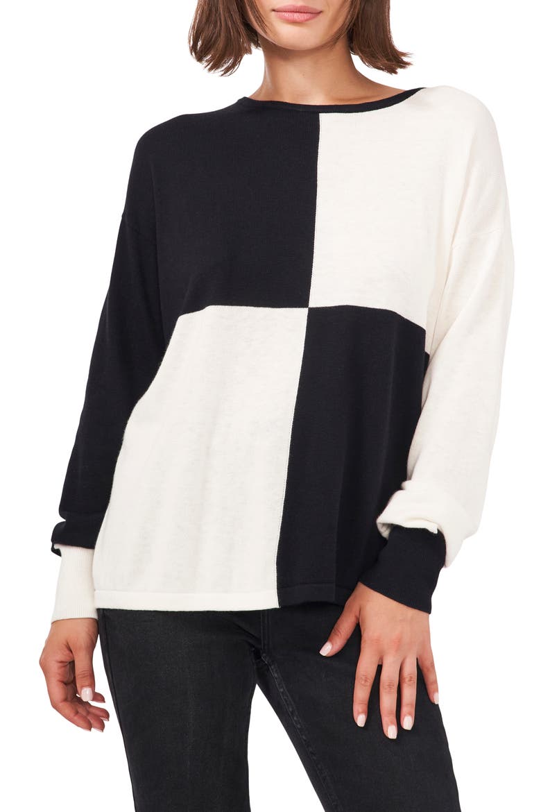 Colorblock Sweater, Main, color, RICH BLACK