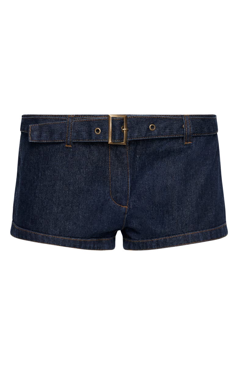 LIONESS Afterglow Belted Low Rise Denim Shorts, Alternate, color, Dark Denim