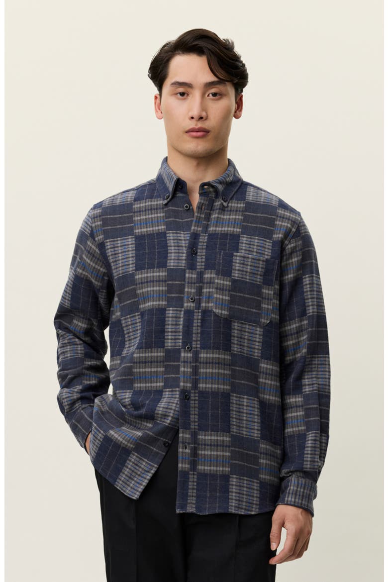 Kent Patchwork Check Button-Down Shirt, Alternate, color, DARK NAVY