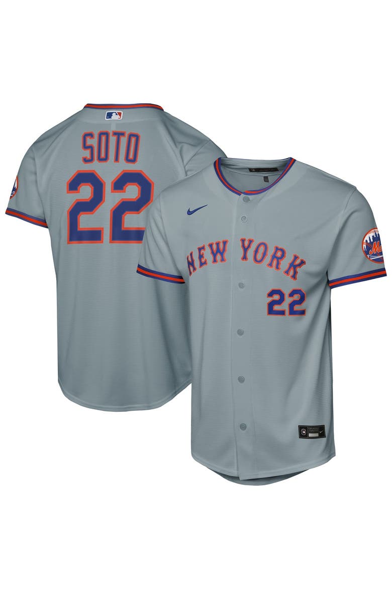 Youth Nike Juan Soto Gray New York Mets Road Stadium Jersey, Main, color, Gray