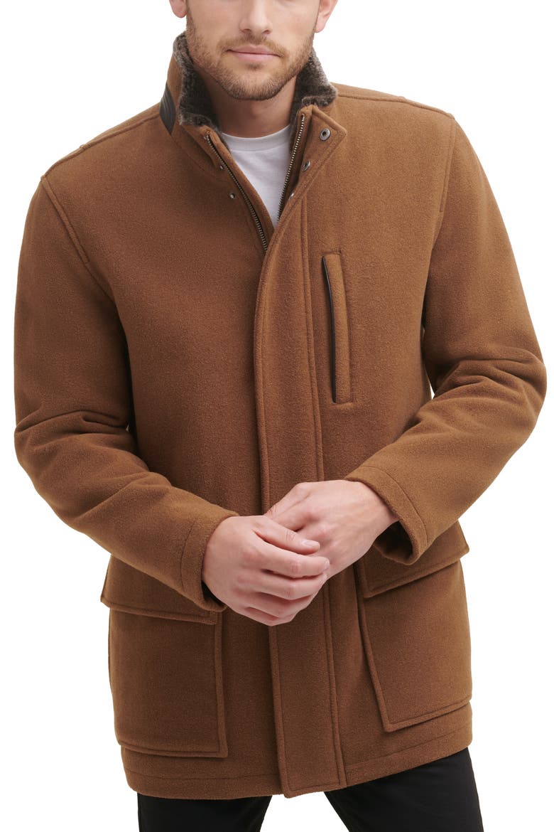 Wool Blend Faux Fur Lined Stand Collar Jacket, Main, color, CAMEL