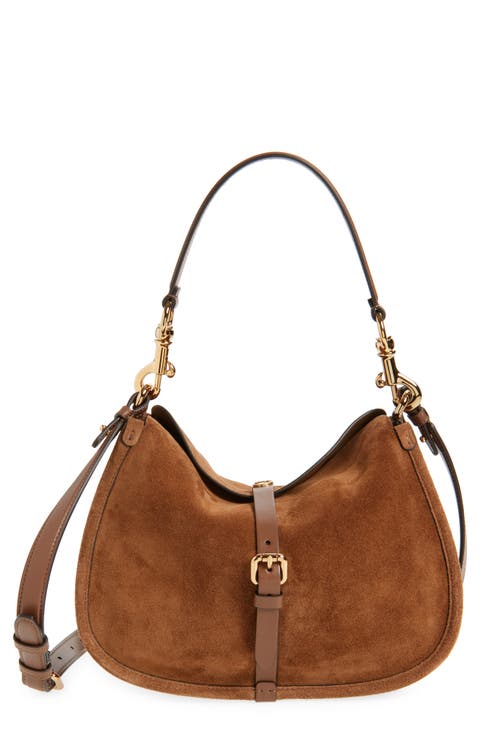 Belted Suede Hobo Bag
