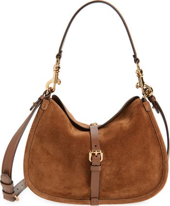 Belted Suede Hobo Bag