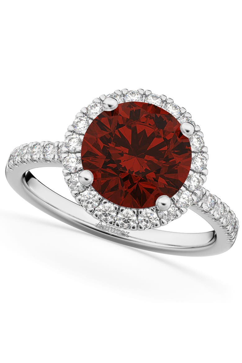 Halo Garnet & Diamond Engagement Ring 14K, Main, color, 3.00ct/White Gold