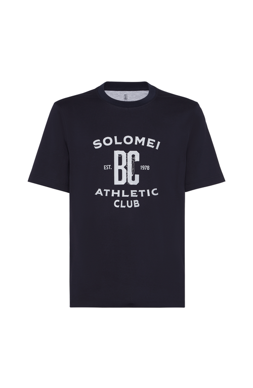 Brunello Cucinelli Blue Jersey Printed Crewneck T-shirt In Blue