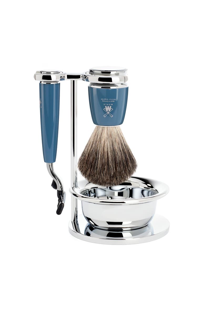 MÜHLE Rytmo Petrol Blue 4 Pc. Pure Badger / Mach3 Shaving Set, Main, color, Petrol Blue
