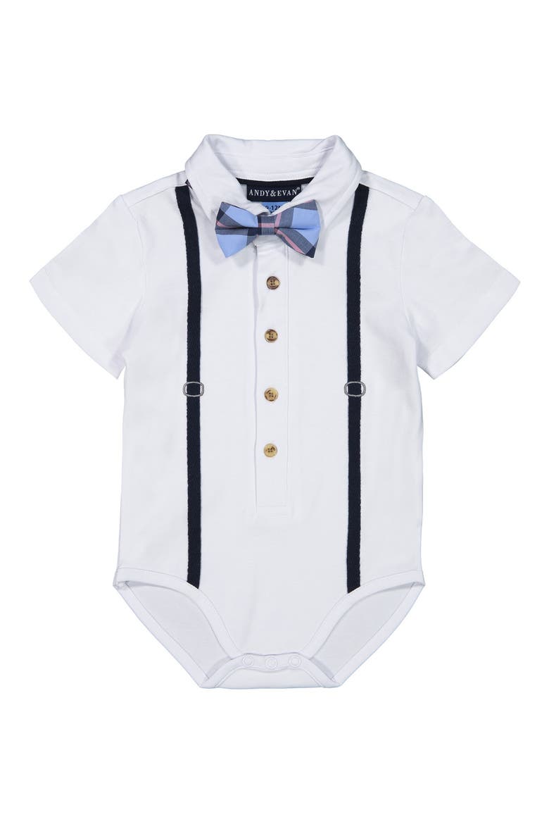 Polo Shirtzie Bodysuit & Shorts Set, Alternate, color, WHITE