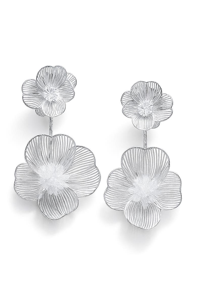 Petal Blossom Statement Drop Earrings, Main, color, SILVER