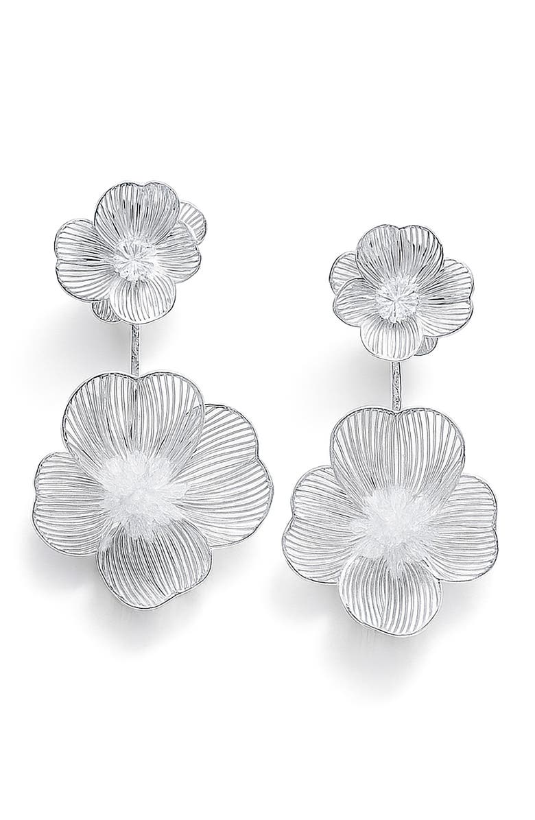 LA MENO Petal Blossom Statement Drop Earrings, Main, color, Silver