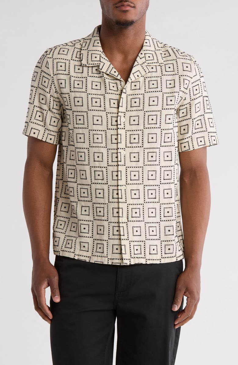 TRUTH Short Sleeve Button Front Embroidered Shirt, Main, color, Ivory/ Black