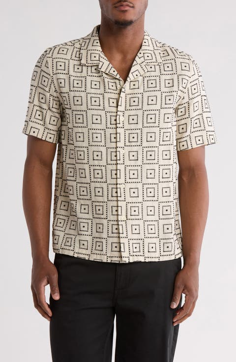 Short Sleeve Button Front Embroidered Shirt