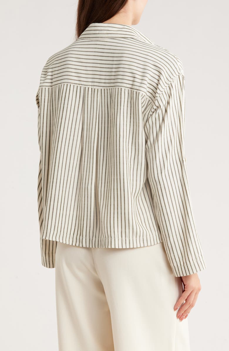MAX STUDIO Grid Print Roll Sleeve Popover Shirt, Alternate, color, Ofwolats-White/ Olive