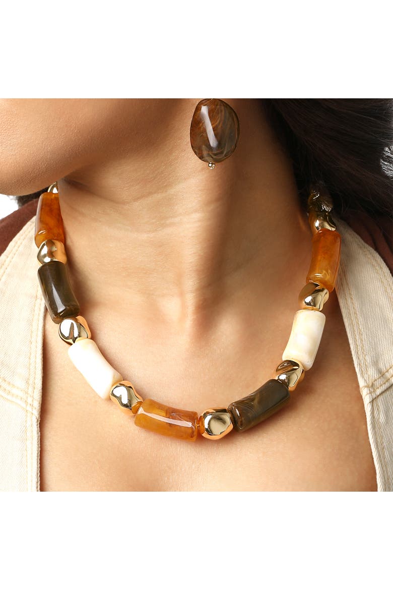 Women's Thick Beaded Necklace, 18 Inch + 2 Inch Extender, Gold-Tone Plated Fashion Jewelry, Alternate, color, Gold-Tone