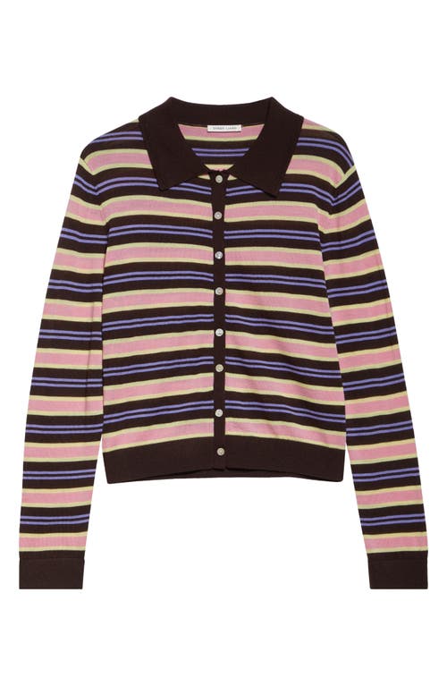 Sandy Liang Summers Stripe Merino Wool Cardigan In Brown