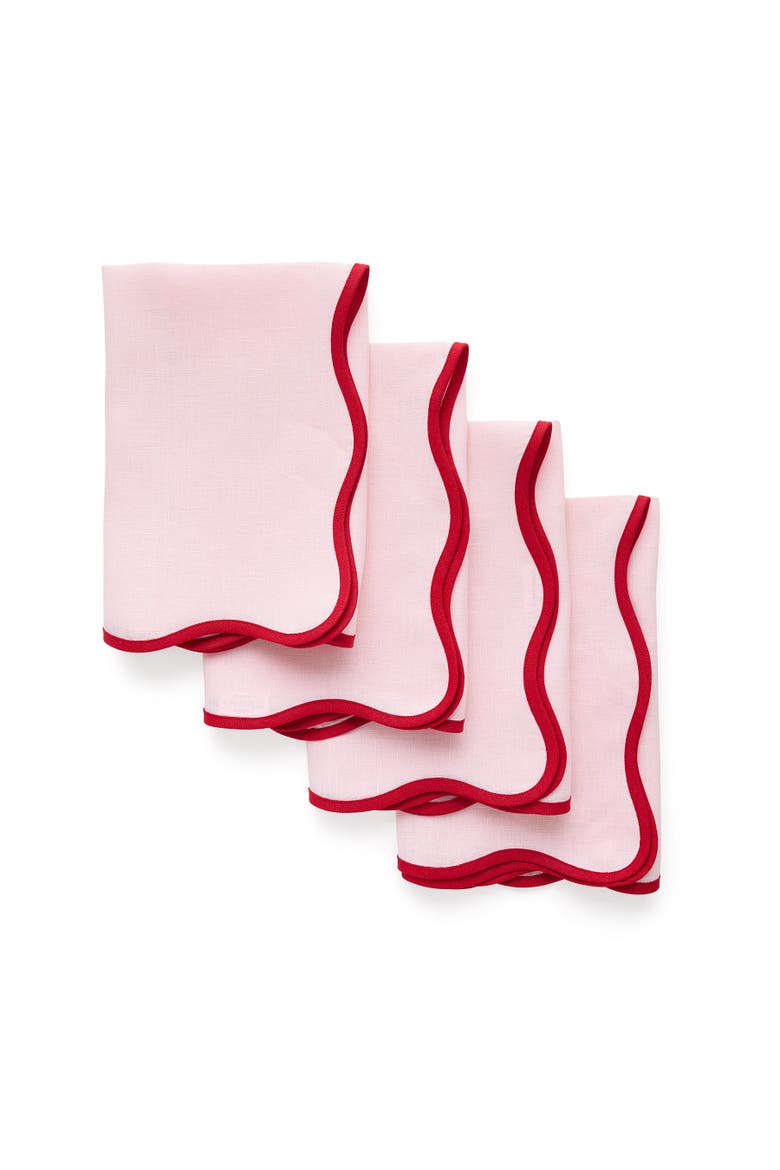 Linen Dinner Napkins Set of 4, 20 Inch Round - Giselle Scallop Edge, Main, color, Red and Pink