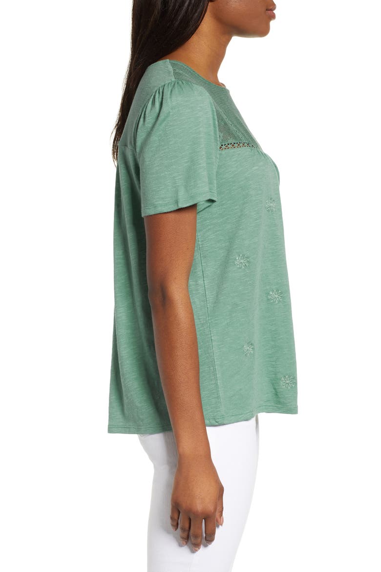 Embroidered Mesh Yoke Top, Alternate, color, GREEN WING