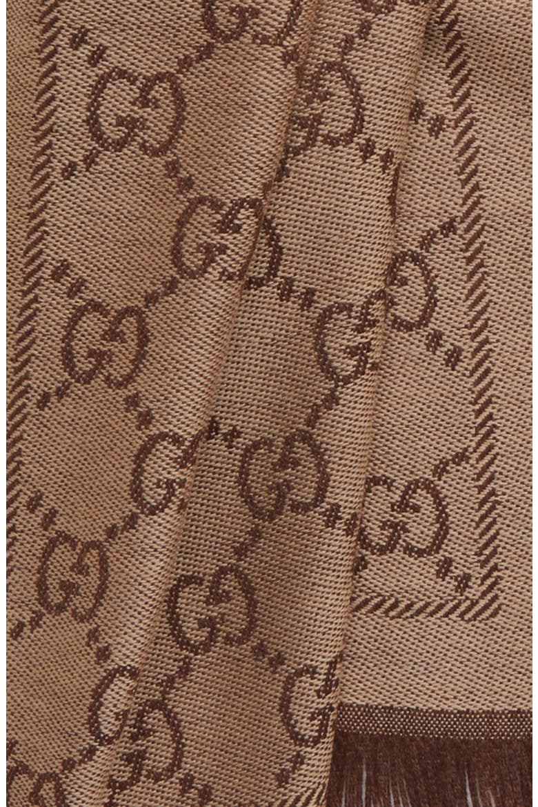GG Jacquard Wool Scarf, Alternate, color, LT.BRWN/ DK.BROWN