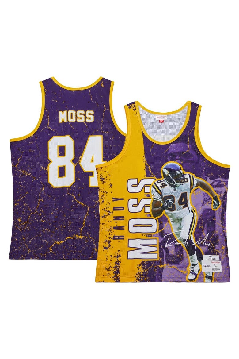 Men's Mitchell & Ness Randy Moss Purple Minnesota Vikings 1998 Player Burst Tank Top, Main, color, Purple