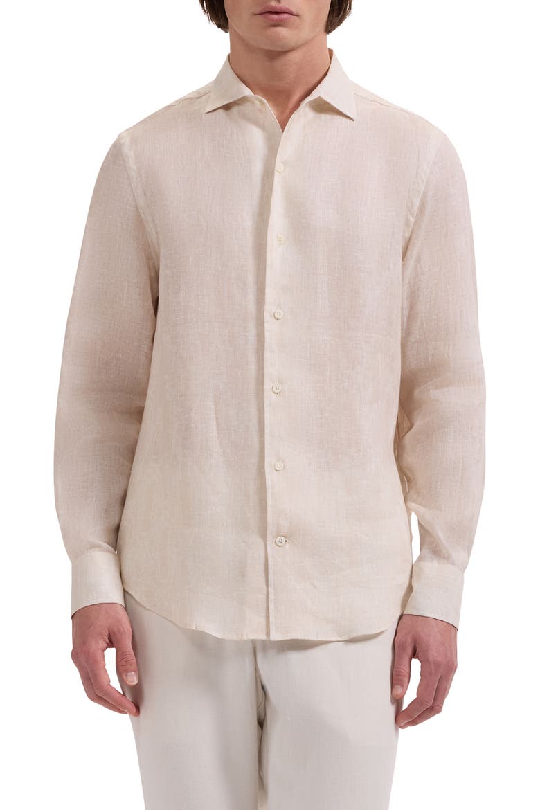 Axel Trim Fit Linen Jacquard Button-Up Shirt, Main, color, ALMOND
