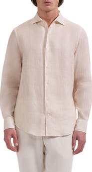 Bugatchi Axel Trim Fit Linen Jacquard Button-Up Shirt