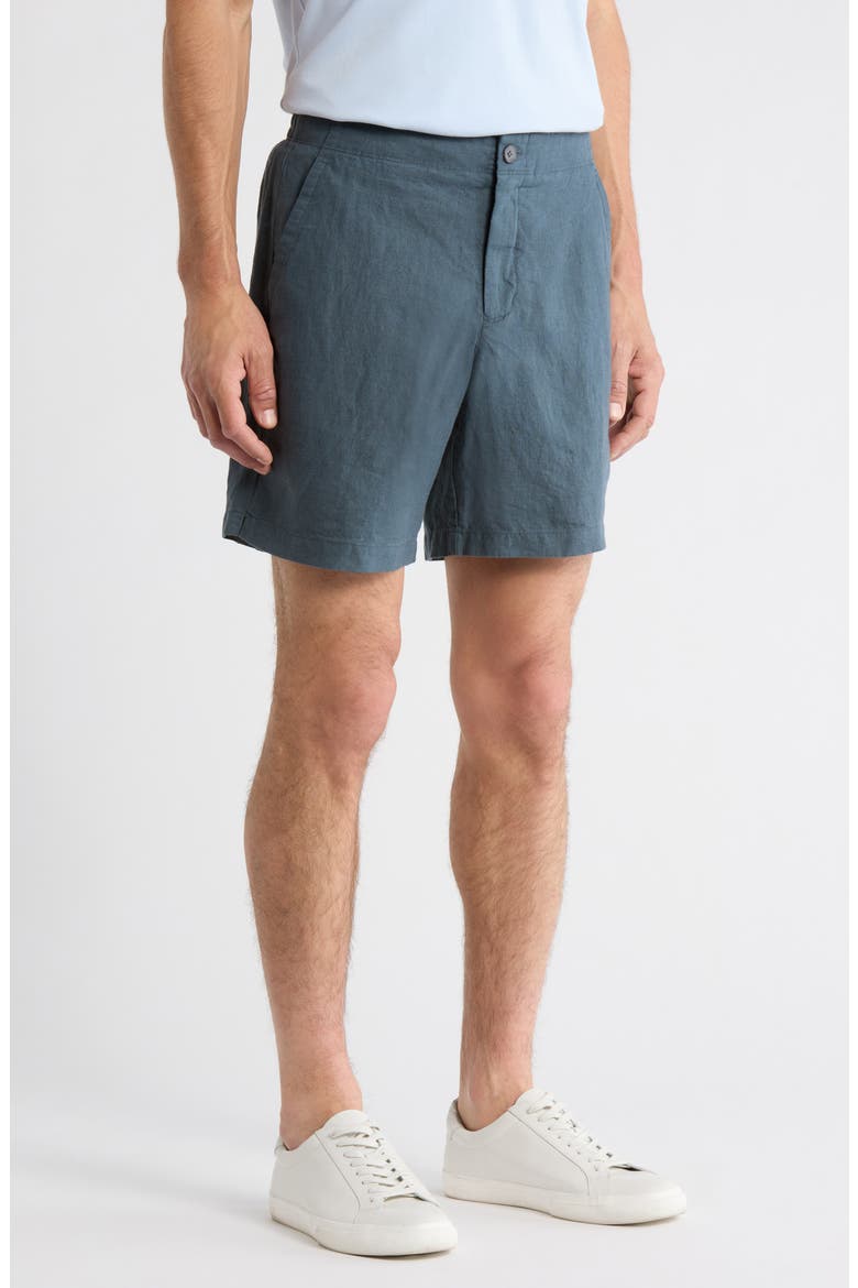 Flat Front Linen Shorts, Alternate, color, BLUE SLATE