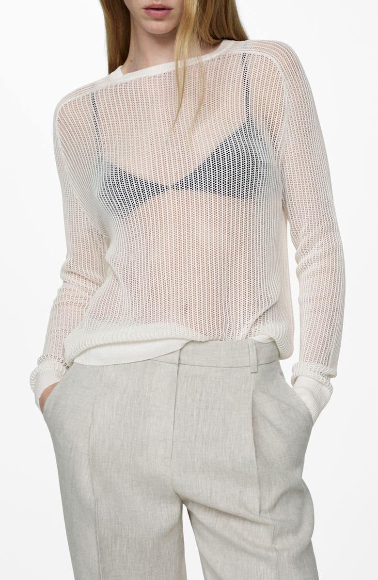 MANGO Holes Sheer Crewneck Sweater, Main, color,