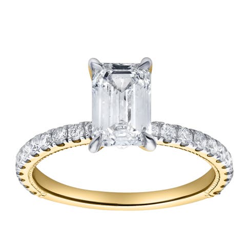 Kiara 14K Gold Emerald Cut Lab Grown Diamond Engagement Ring - 2 ct