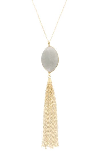 Olivia Welles Maya Tassel Pendant Necklace In Gold/grey