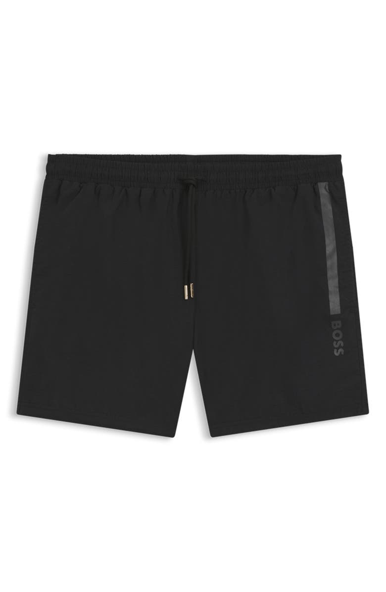 BOSS Ole Straight Leg Nylon Swim Trunks, Alternate, color, Black