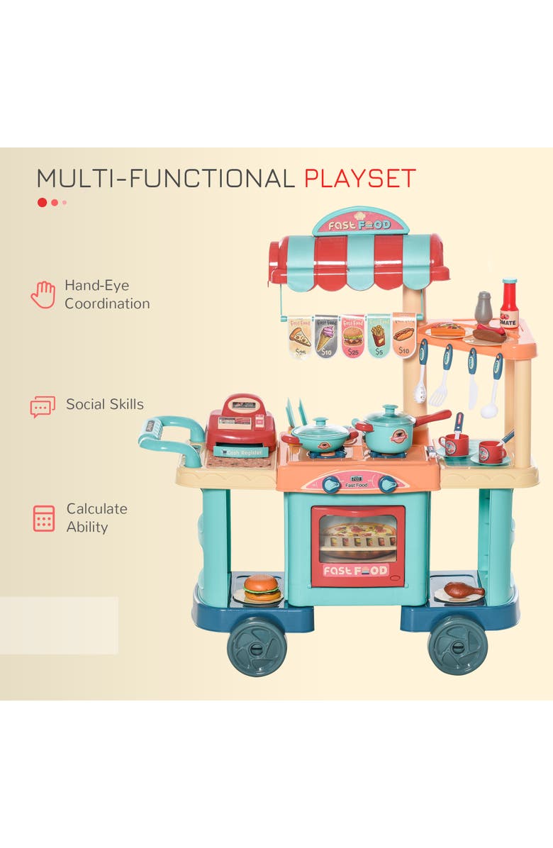 Qaba Kids Kitchen Food Stand with Play Food, Cashier Register, Accessories​, Alternate, color, Multi-Colored