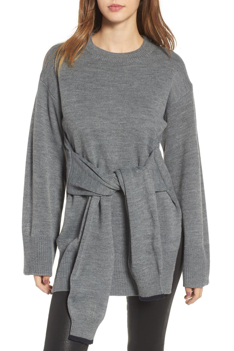 Tie Front Sweater, Main, color, GREY