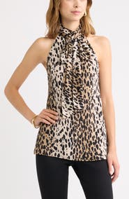 Open Edit Scarf Detail Sleeveless Mock Neck Top